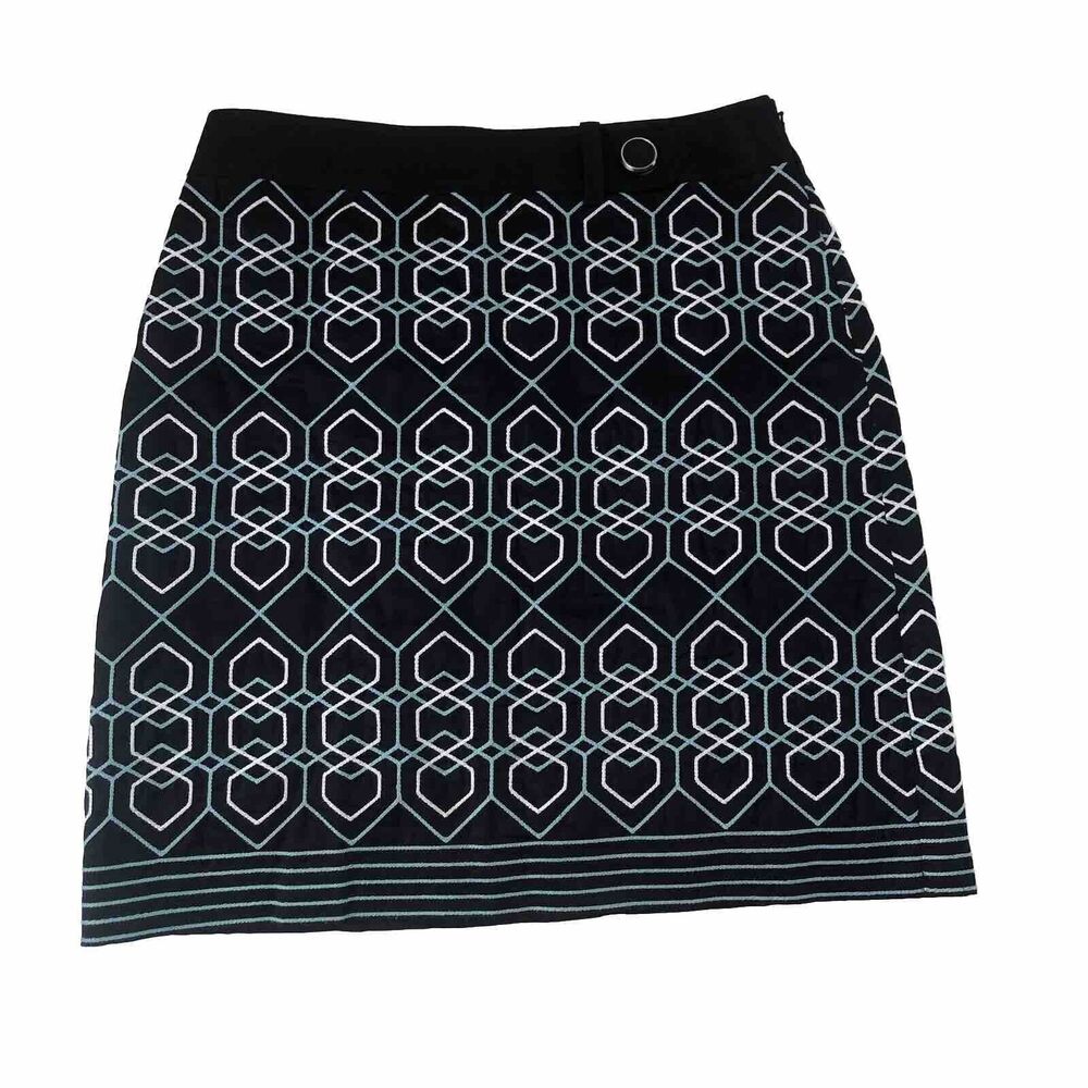Ann Taylor Womens Pencil Skirt Size 6 Blue Embroidered Geometric